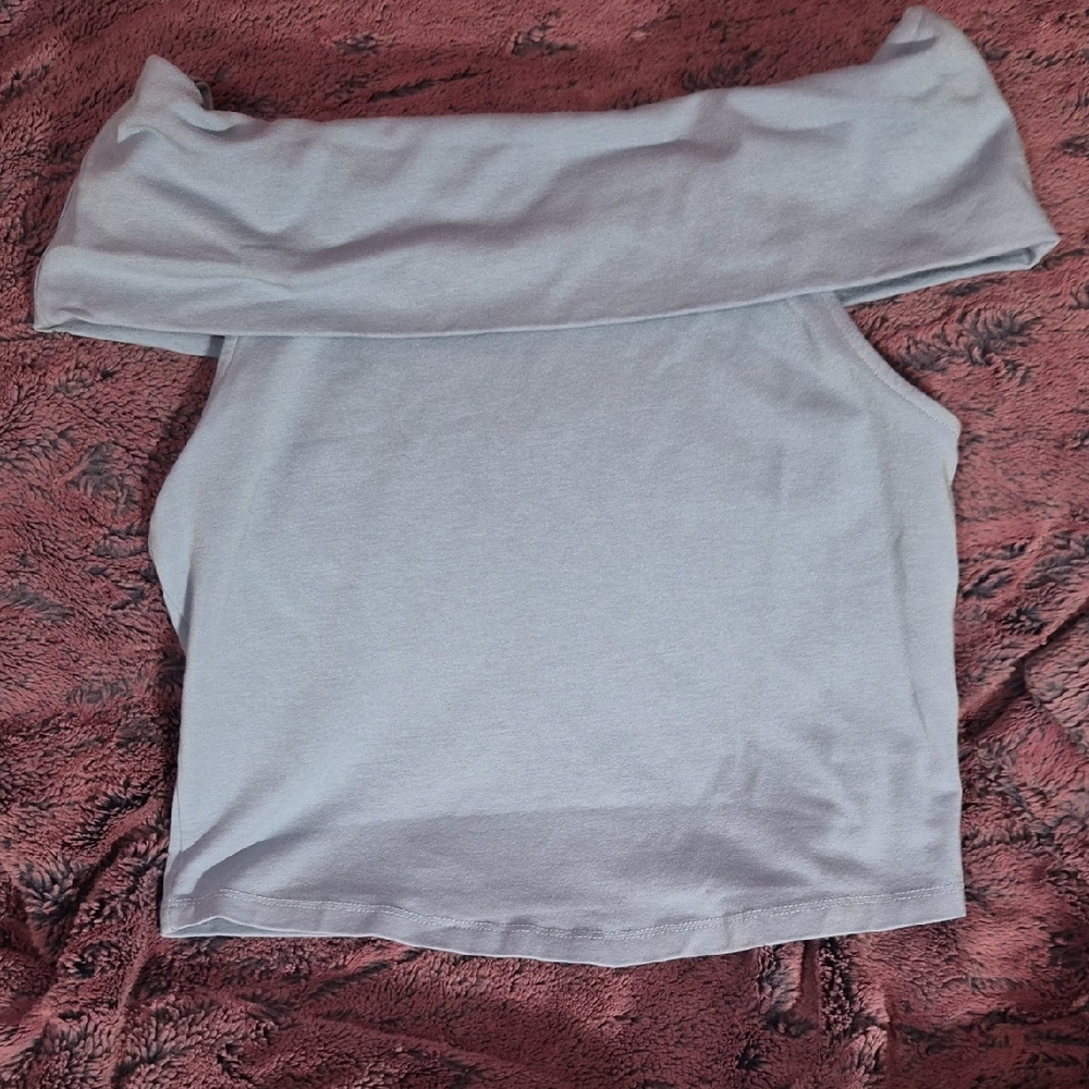 Aerie Medium Off-Shoulder Blue Crop Top